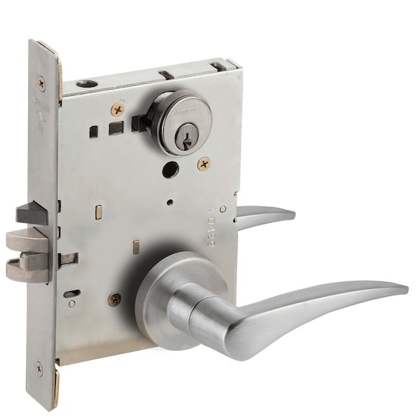 Schlage Grade 1 Entrance Office Mortise Lock, Conventional Cylinder, S123 Keyway, 12 Lever, A Rose, Satin Ch L9050P 12A 626 LH - main